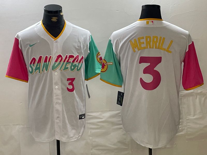Men San Diego Padres #3 Merrill White City Edition 2024 Nike MLB Jersey style 1->san diego padres->MLB Jersey